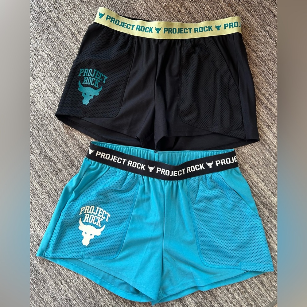 Under Armour Project Rock Black & Teal Kids Athletic Shorts (2-Pack)